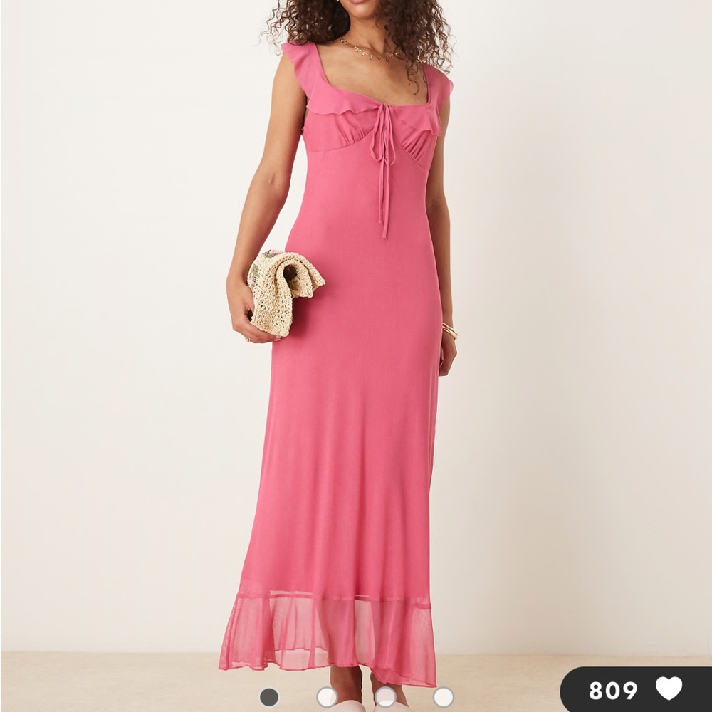 ASOS Pink Mesh Frill Midi Dress